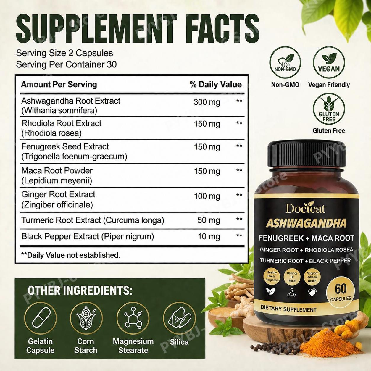 Docteat Ashwagandha Fenugreek  - Ashwagandha Extract Root recension och pris